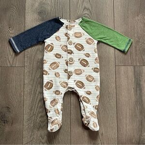 Mud Pie Football Print Oatmeal Waffle Knit 0-3m Baby Footie